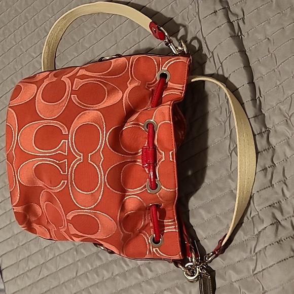 COACH Poppy Pink Metallic Glam Tote pull string bucket bag - Picture 15 of 17